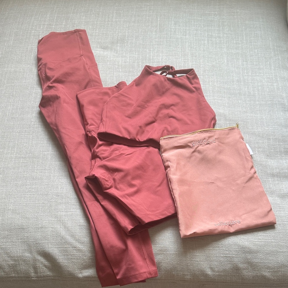 Girlfriend leggings, bike shorts, and sports bra